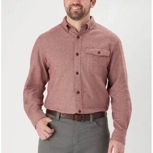 Duluth Trading Co Mens Relaxed Fit Cotton Button Down Shirt Red Heather L 80686